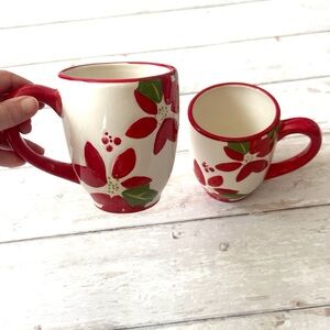 Christmas Holiday Red Poinsettia Mugs Set of 2 Festive Cups Bundle